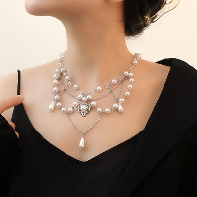 Niche Design Spice Girl Imitation Pearl Tassel Love Cross Butterfly Versatile Necklace Women