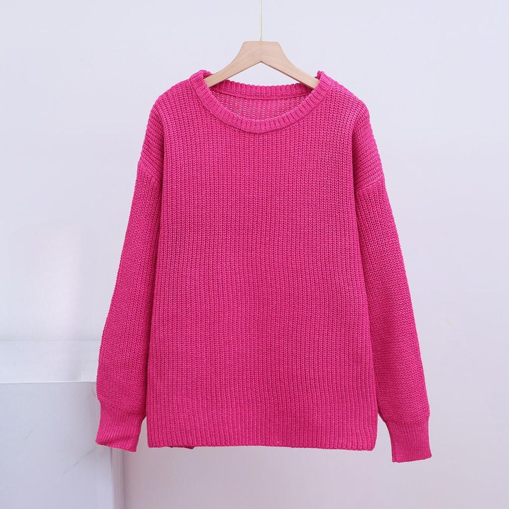 Pull ample à col rond pour femme, pull tricoté à manches longues, couleur unie, vent paresseux, automne et hiver