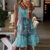 European and American Summer Printed Sleeveless V-neck Vest Dress Fashion Holiday Printed Dress for Women