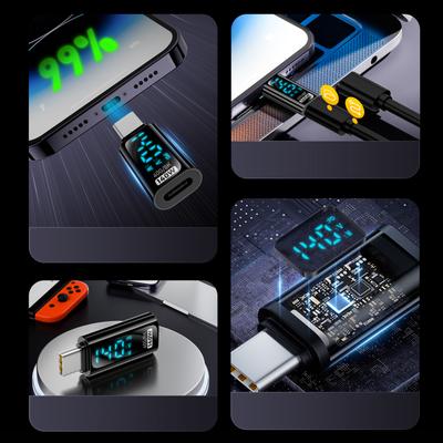 USB C Male To Female Adapter with LED Display Fast Charging & Data Transfer Support for Mobile Devices, Tablets, Laptops
