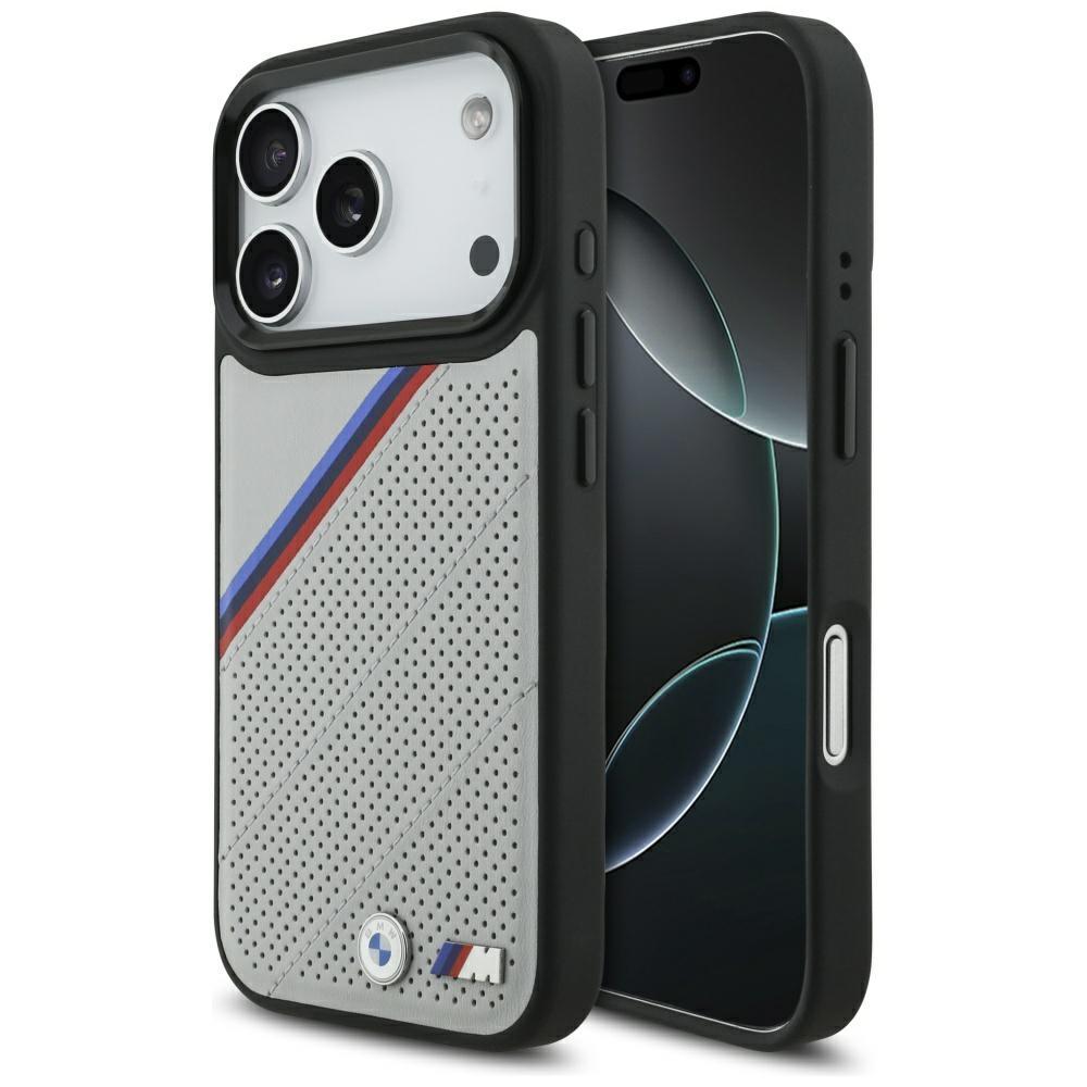 BMW M Dreifarbiges Metall-Logo MagSafe Hülle für iPhone 17 Pro Grau