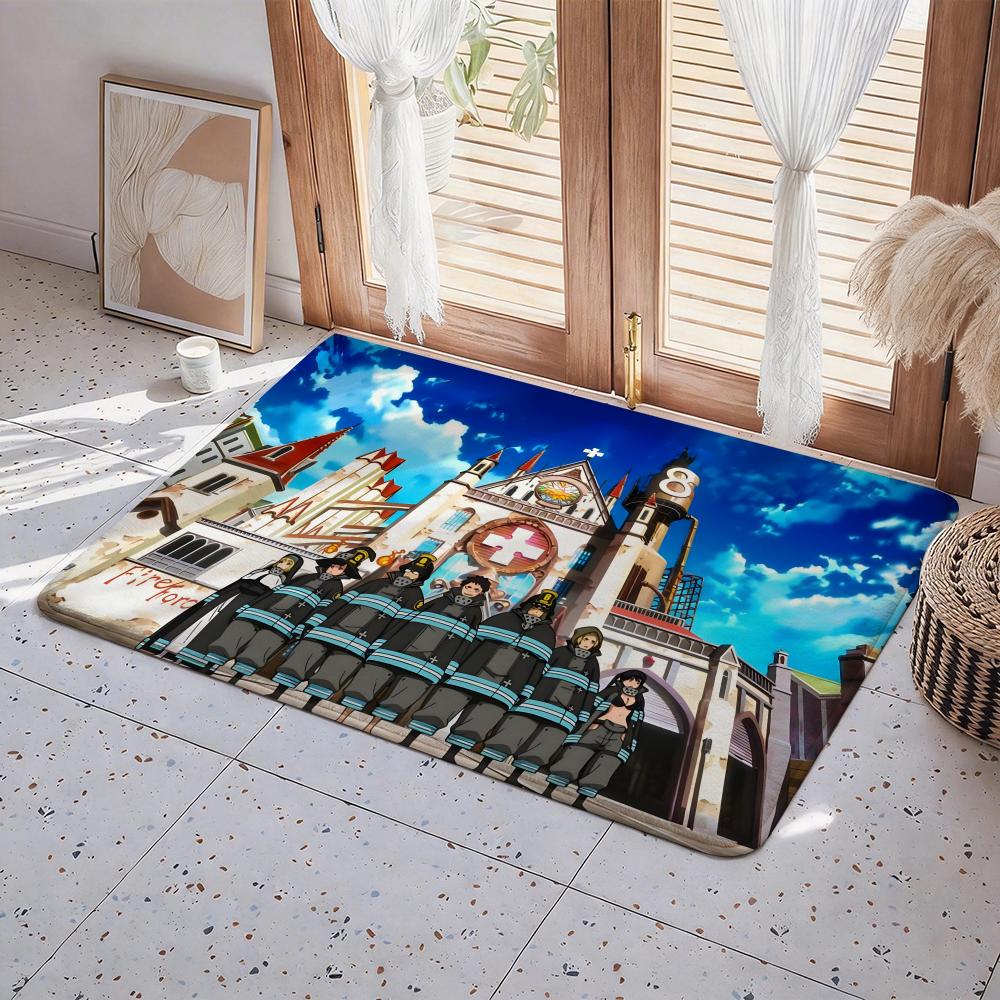 Anime F Fire Force Floor Mat Eco  Flannel Doormat Non Slip Odorless Indoor Floor Rug Soft Short Plush Home Mat