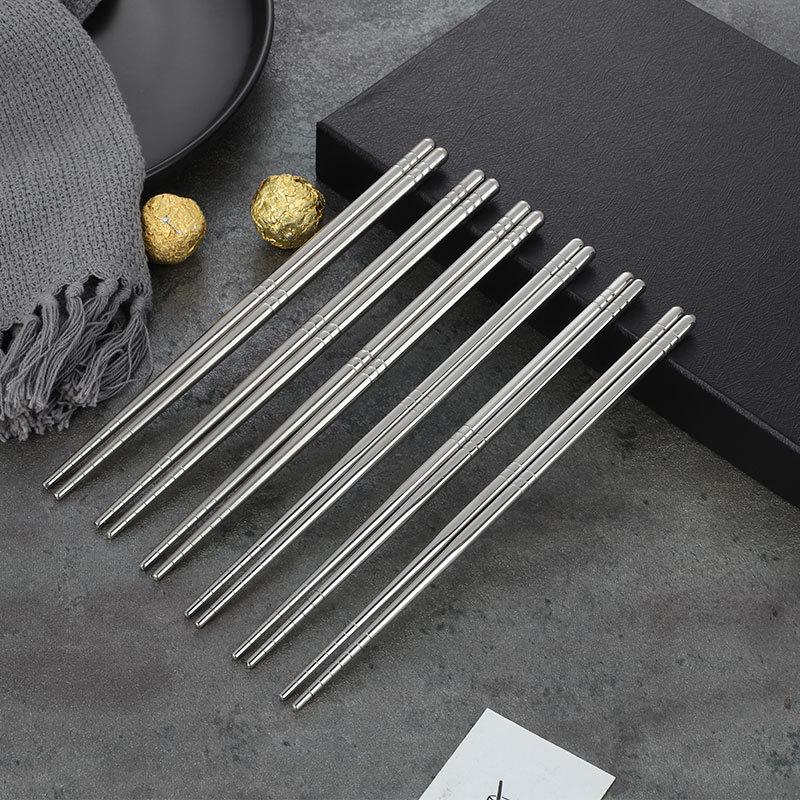 304 Stainless Steel Non-Slip Heat-Resistant Chopsticks - Six-Ring Design for Household and Commercial Use