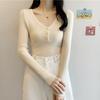 Core-spun Yarn, Spring, Autumn and Winter V-neck Slim-fit Solid-color Long-sleeved Solid-color Knitted Sweater, Thin Sweater, All-match Women