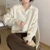 Simple Polo Neck Sweater Women's Autumn and Winter New Lazy Style Casual Temperament Solid Color Lapel Loose Knitted Sweater