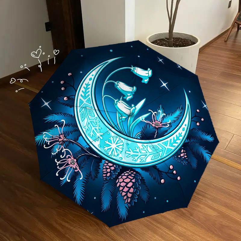 1pc Moon Night Automatic Folding Umbrella, Heavy Duty 8 Rib Iron Frame, Suitable for Travel, Daily Use, Birthday, Decor Gift 13