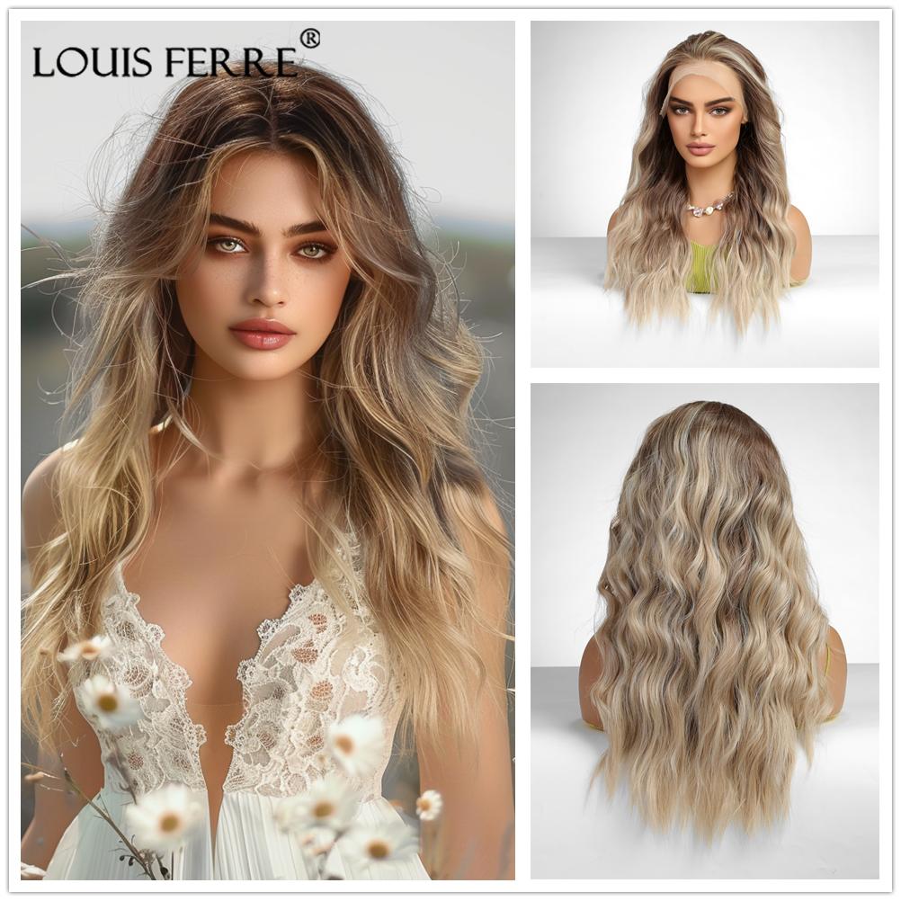 ALAN EATON Syntetická dámská krajková paruka 13x4 Dlouhé vlnité paruky Blond barva Denní párty Vlasy s vysokou hustotou odolné vůči teplu