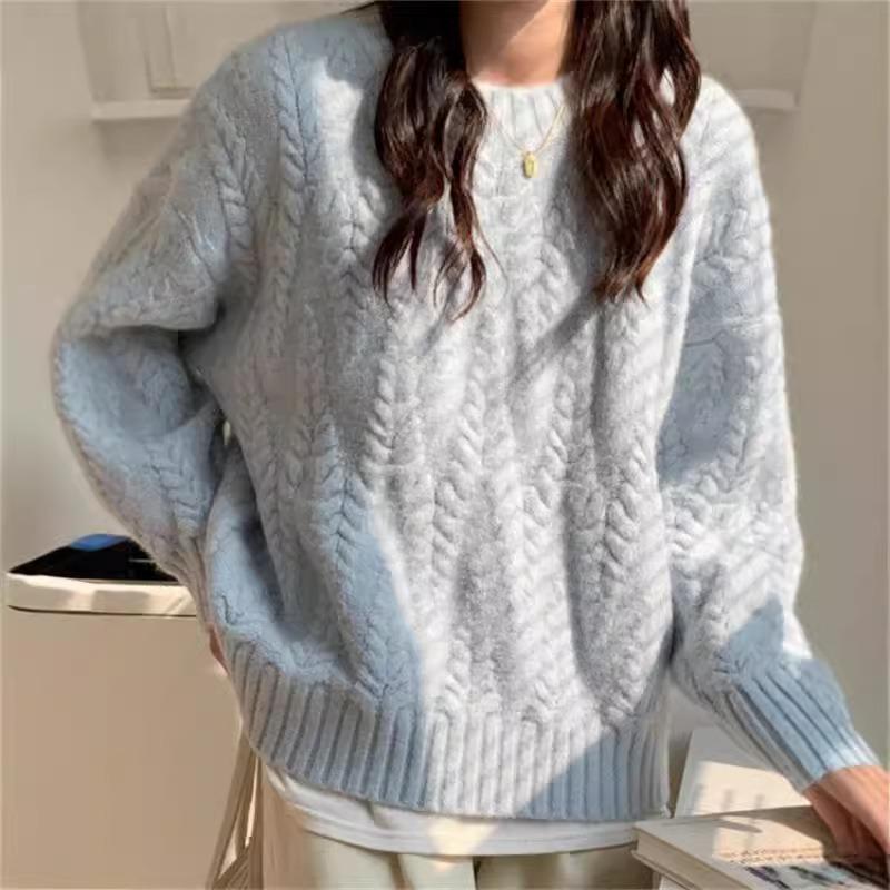 Women Loose Thick Twisted Pullover Sweater Lazy Korean Style Knit Top