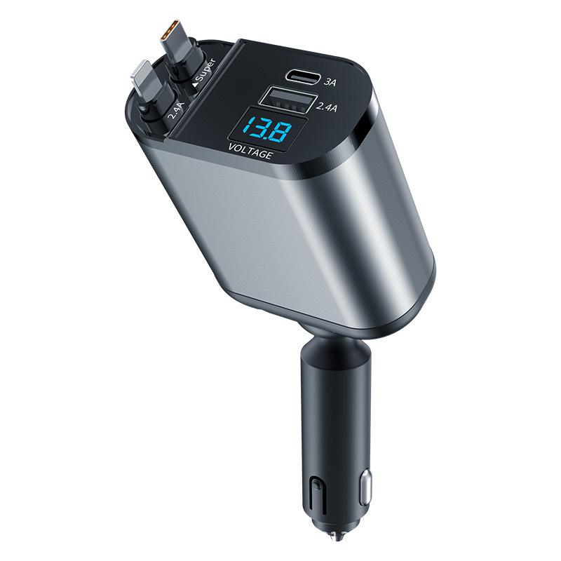 100W Digital Display Fast Charging USB Car Cigarette Lighter Splitter with Four Ports