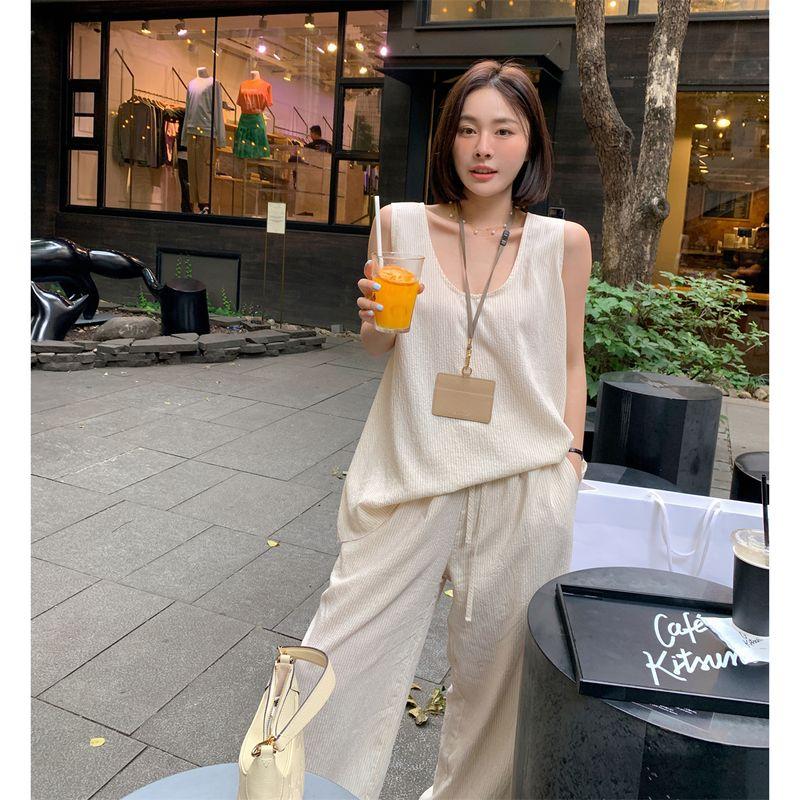 Lickysenior In Stock Timeless Suit Vest Women's Summer High Waist Thin Loose Casual Pants Two-piece Set