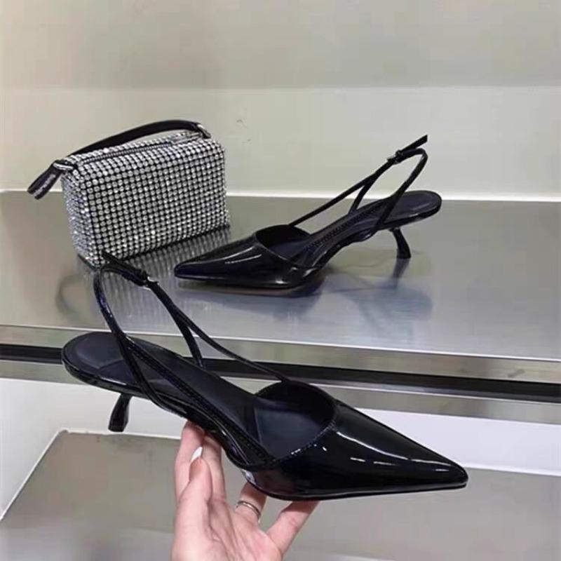 Black Women Pointed Toe Heels Shoes Sandals 2025 Dress Party Fashion Summer Slippers New Walking Flip Flops Pumps Slides
