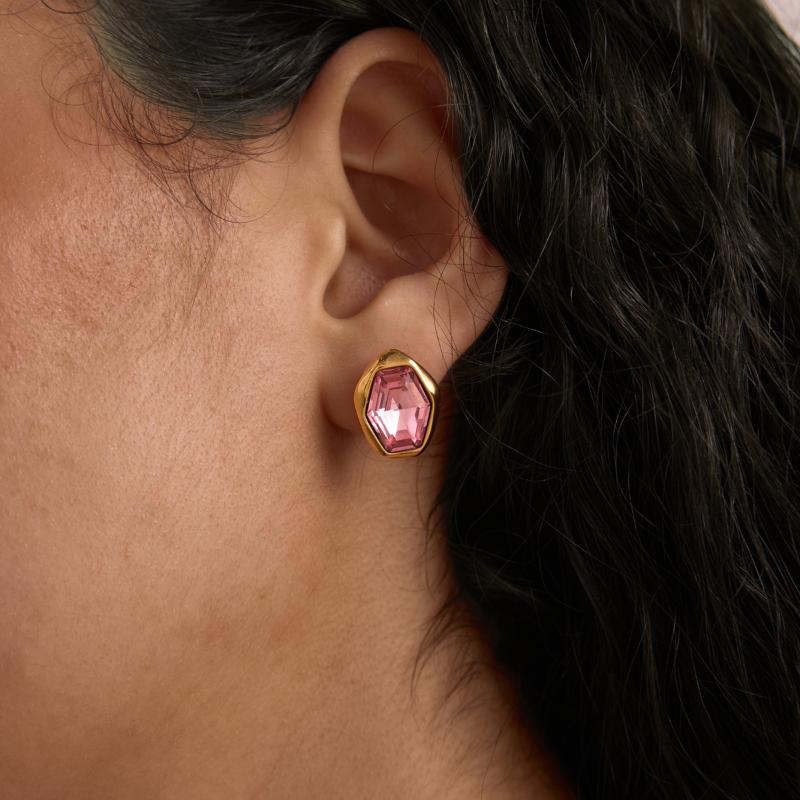 1Pair Stainless Steel Stud Earrings Irregular Colorful Crystal Ear Studs Luxury Korean Jewelry For Women Daily Party Wear