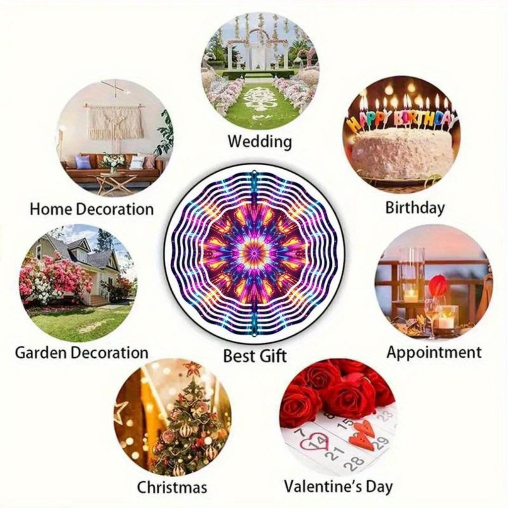 Vibrant 3D Mandala Wind Chime Colorful Kaleidoscope Pattern Dynamic Rotation Art Metal Hanging Decor for Indoor Outdoor Thanksgiving Christmas Gift