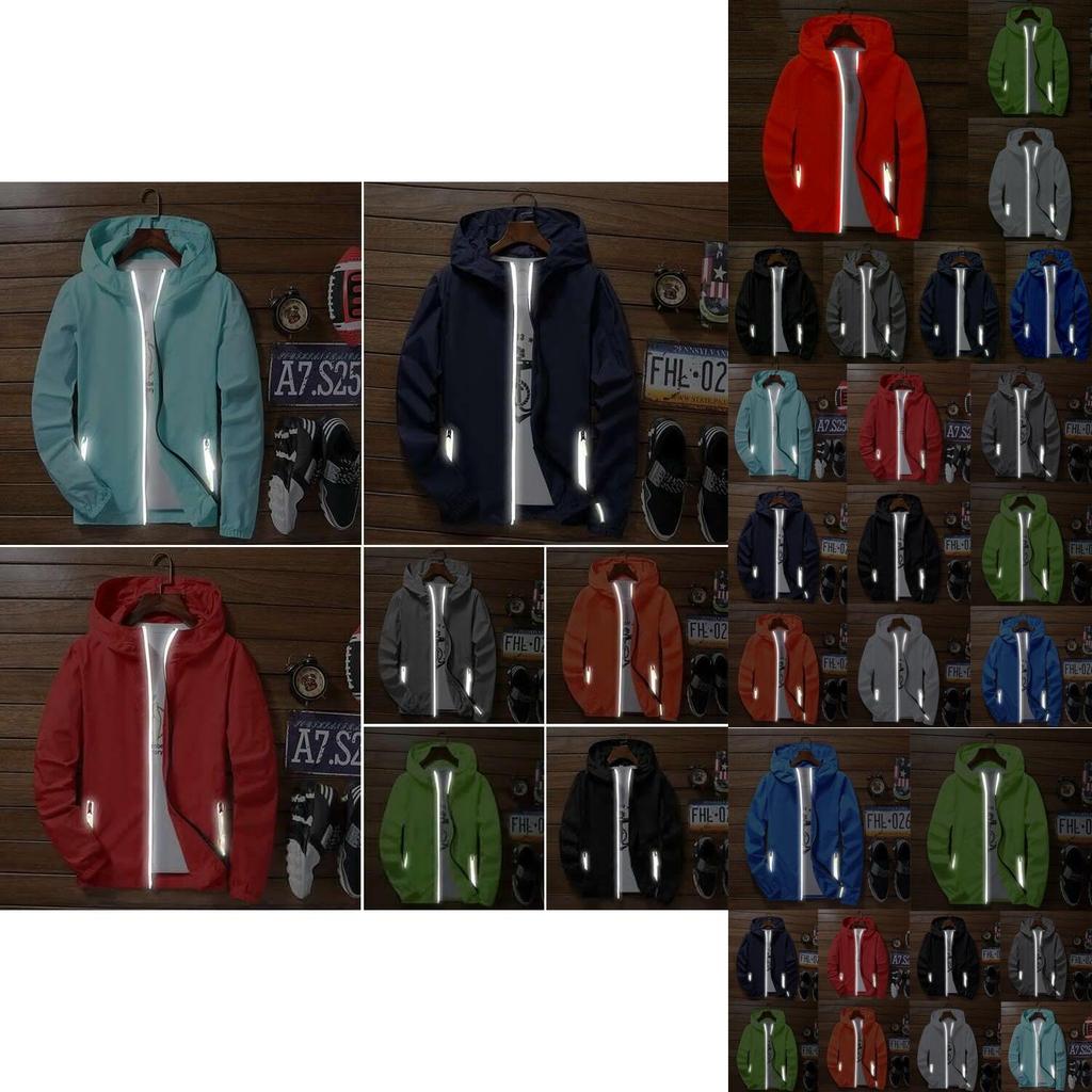 Men's Windbreaker Luminous Zipper Hoodie Jacket Perfect For Outdoor Sports Activities