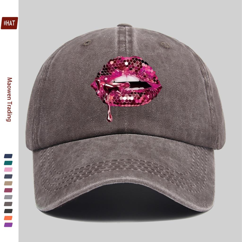Pc Pcs Adjustable Trucker Baseball Cap with Sparkling Lip Print Snapback Buckle Closure Suitable for Men Women Lightweight