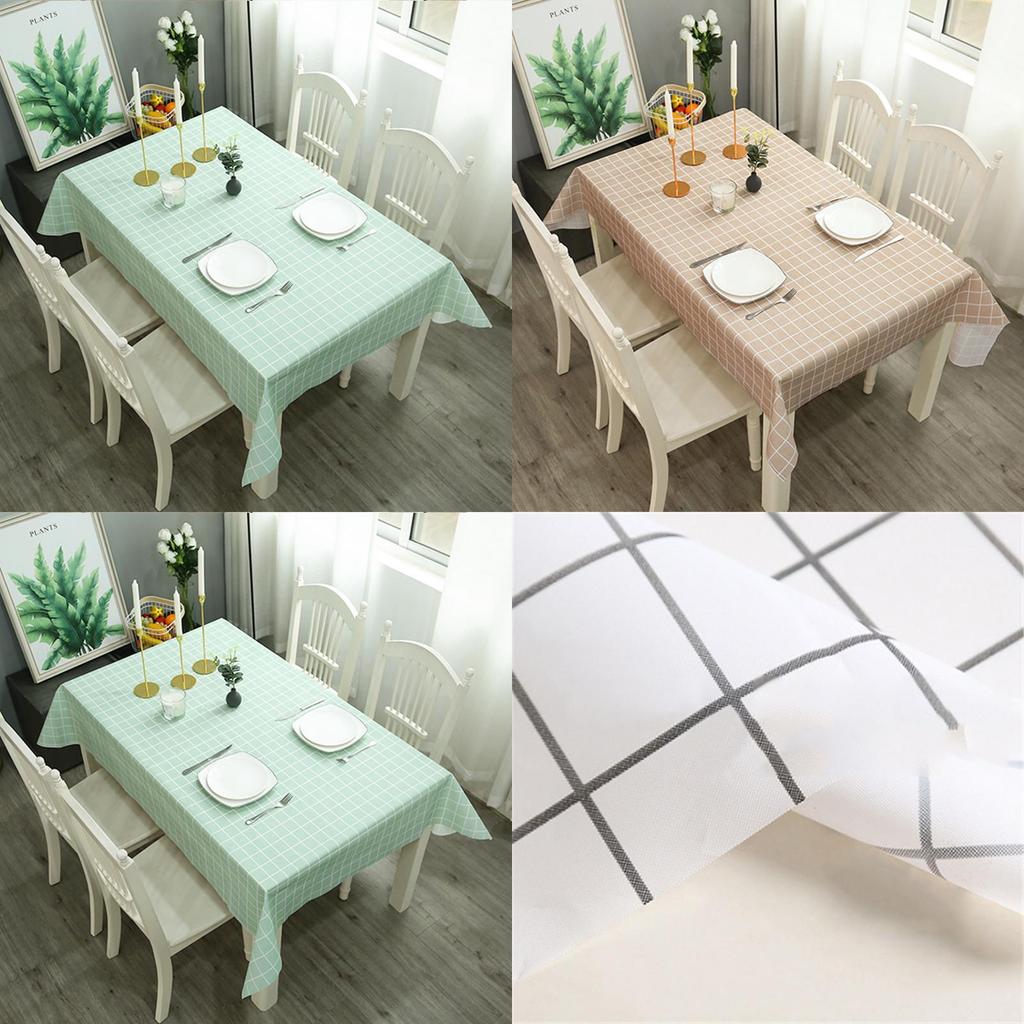 Peva Waterproof Tablecloth With Simple Plaid Design Oil-proof And Anti-fouling**