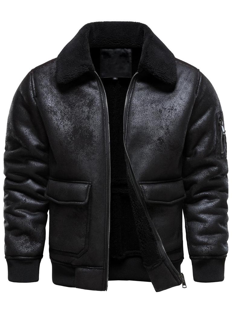 2026 Herren Freizeit Winter Pelzgefütterte Lederjacke mit Plus-Samt und Rechnungsoption