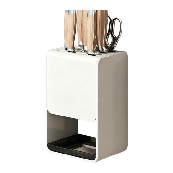 Wall-Mounted Countertop Knife Holder with Drip Tray Space-Saving Carbon Steel Plastic Rack for Kitchen Knives No-Drill Installation Anti-Slip