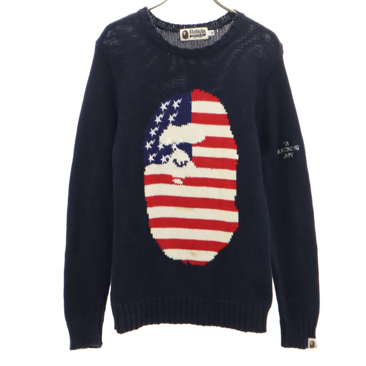 

A BATHING APE Свитер с длинным рукавом S Темно-синий трикотаж Мужской Б/у