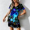 Summer Fashion Women's V Neck   Monet-style Floral Print Printed  Dress Sex Short Skirt Dresses