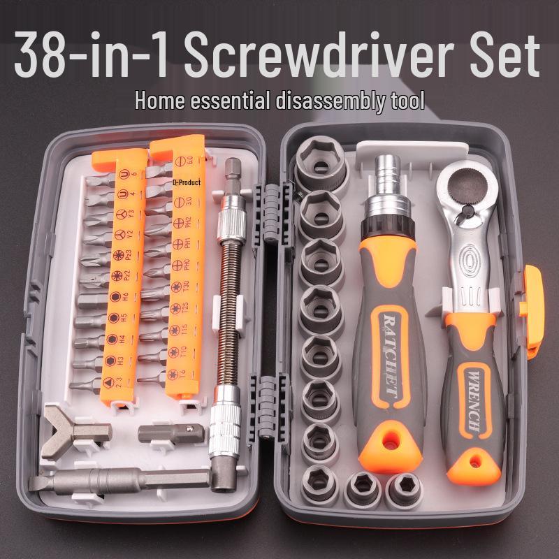 38-in-1 Multifunction Ratchet Wrench & Screwdriver Bit Set for Household & Mechanical Repairs