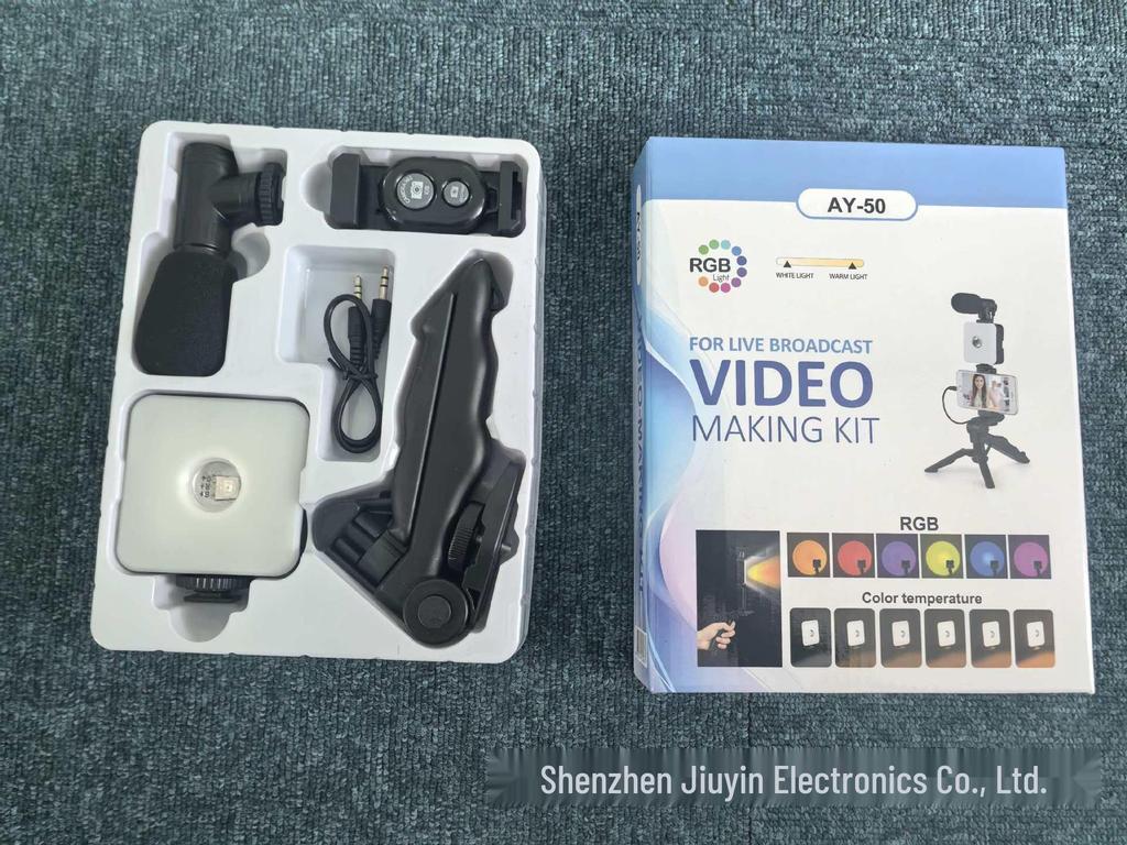 AY49 Mini Pocket Fill Light & Selfie Stand with LED Flash and Microphone Set