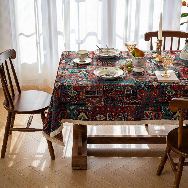 Polyester Cotton Color Woven Jacquard Bohemian Flower Geometric Tablecloth Rectangular Coffee Table Tablecloth Dining Table Cloth