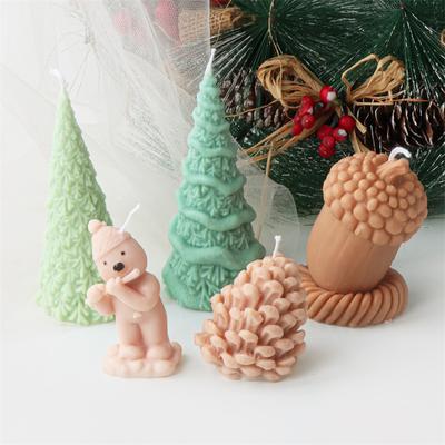 Christmas Themed Silicone Candle Molds Pinecone Acorn Fir Christmas Tree Snowman DIY Aromatherapy Candle Plaster Home Decor Tool