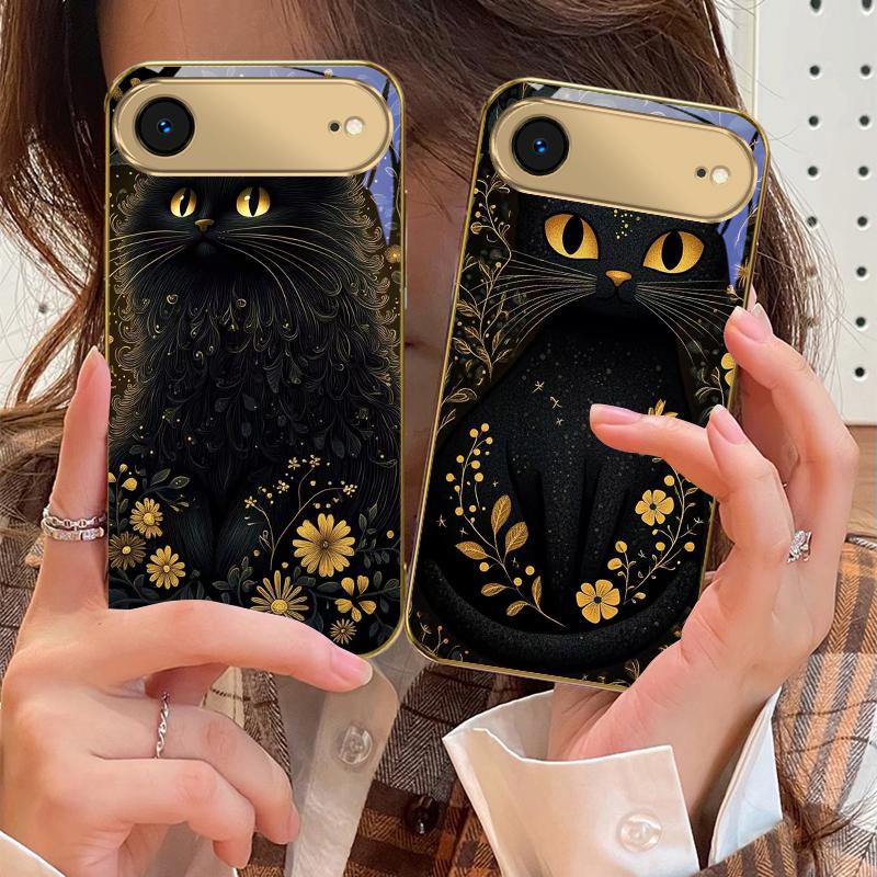 Round and bright eyes For IPhone 17Pro Max 16 17 Pro 15 Pro 14 13 Plus 12 Mini 11Pro Max XR 16E 17Air Golden glass phone case