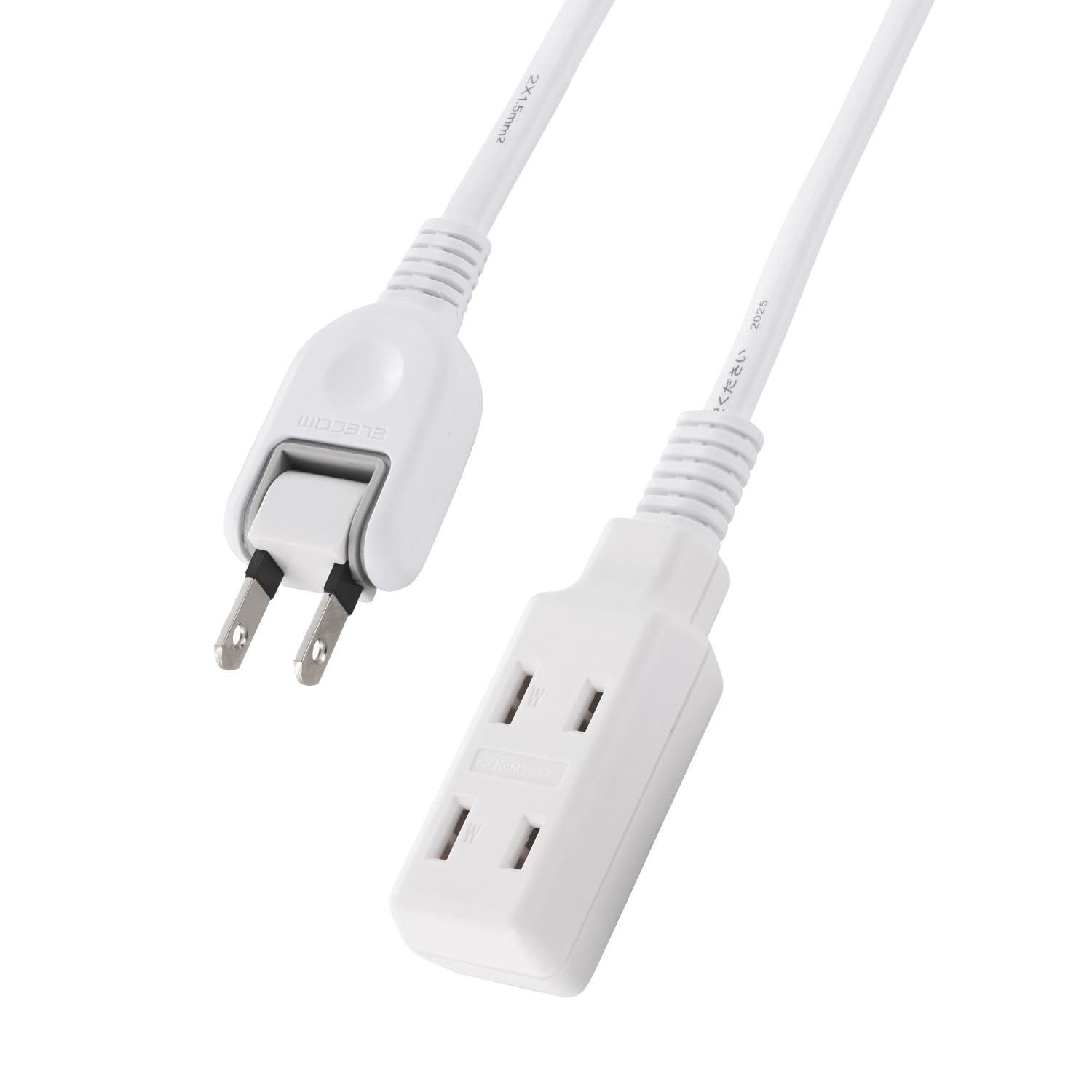 

ELECOM Power Strip Extension Cord 3 Outlets 2m Swing Plug Polarity Compatible PSE Technical Standards Compliant White (N-Pole Compatible) ECT-4020WH білий