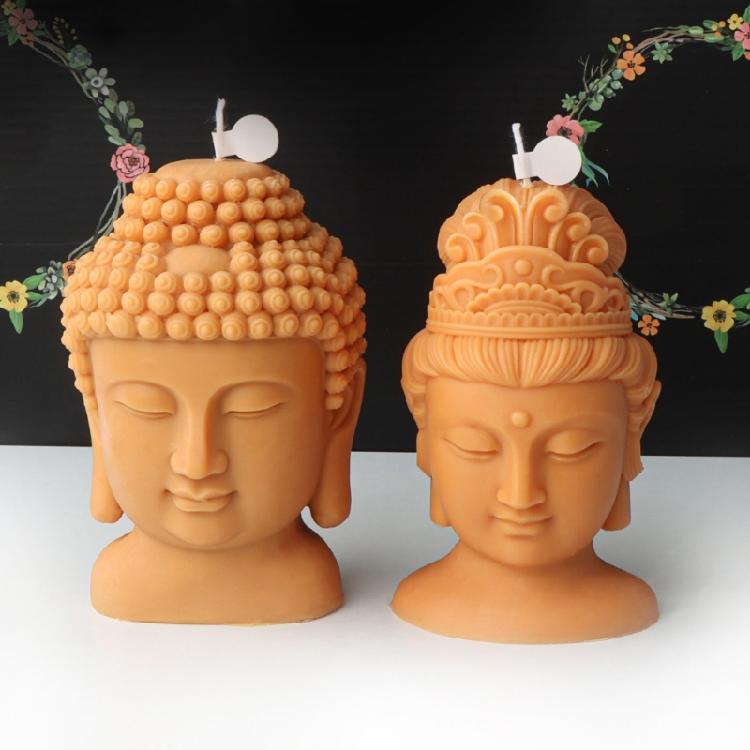 Silicone Candle Mold Avalokitesvara Buddhas Head Epoxy Gypsum Mould for Resin