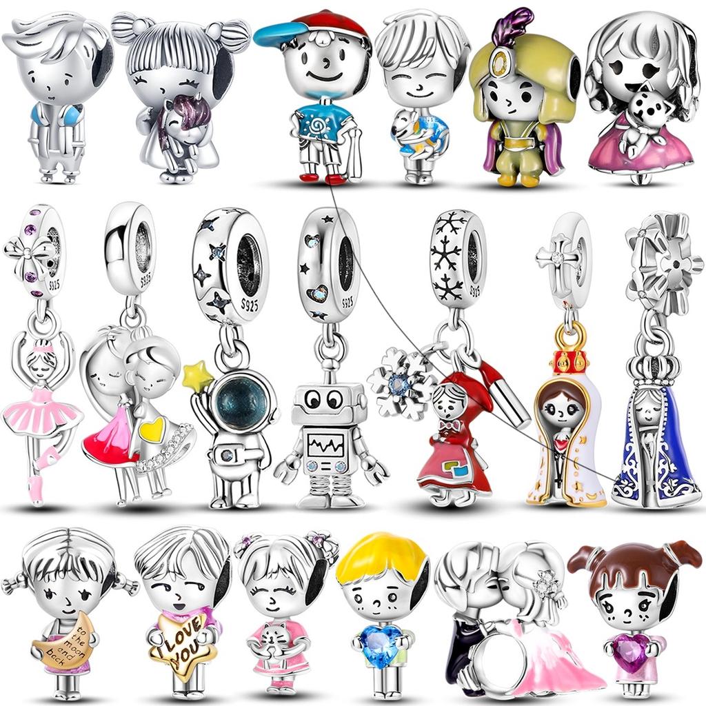 Lovely Robot Dangle Charms Girl Boy Mechanic Bot Bead Fit Original Bracelets Necklace Copper Pendant Jewelry