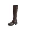 Cowhide version~ retro thick-soled knight grape mother, the same high-heeled pleated soft leather round head high tube widened long boots for women