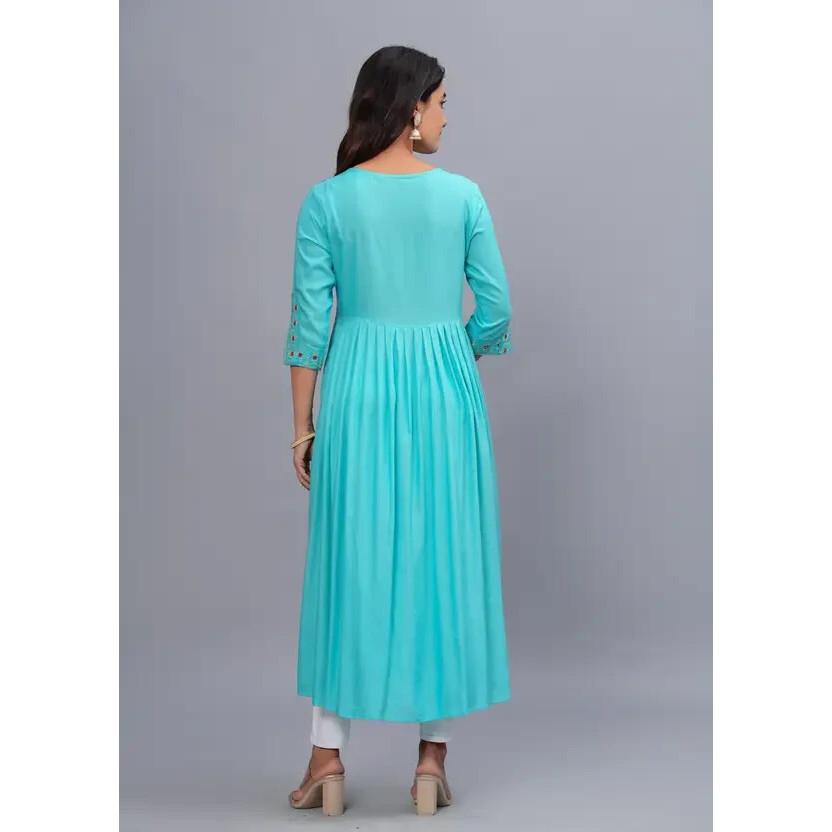 Women Embroidered Rayon Ethnic Dress Kurta Party Wear Bollywood Top Tunic Kurti VF-20204