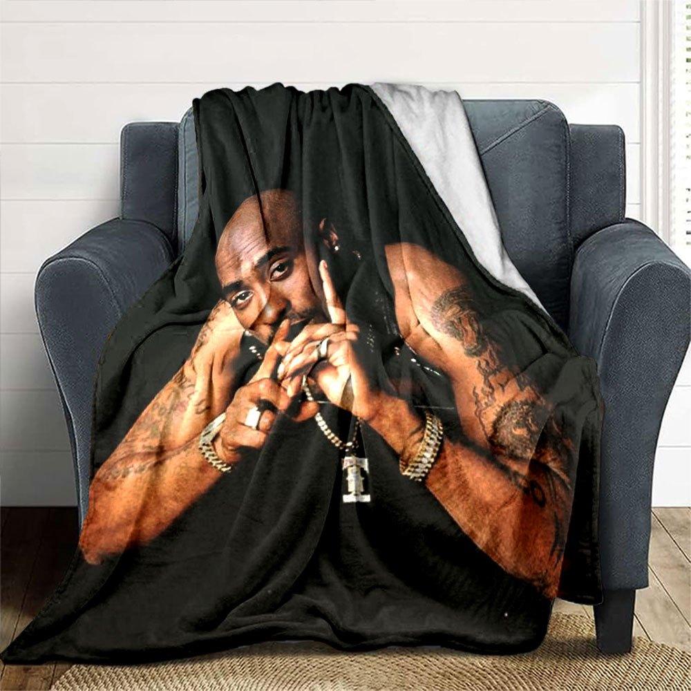 1pc 2PacHip Hop Blanket Soft Lightweight All Season Multi Purpose Throw for Sofa, Bed, Office & Picnics, French Style with Iconic Album Art & Quotes