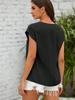 Women's V Neck Chiffon Blouse Cap Sleeve Loose Fit Solid Work Office Top