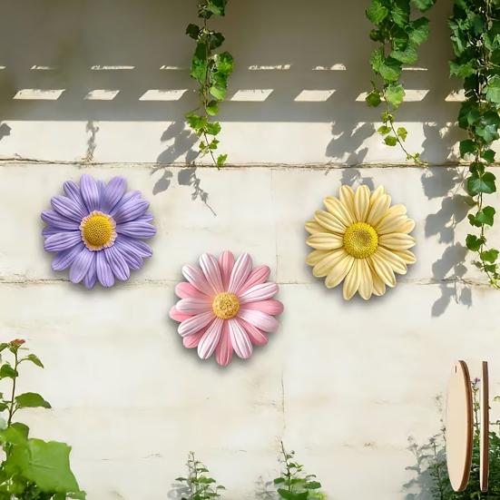 3 Pcs Spring Wildflower Wall Art 2D Wooden Flower Outdoor Hanging Wall Sculpture for Garden Patio Fence Home Wall Decor