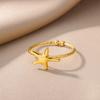 Gold Color Stainless Steel Shell Rings For Women Vintage Oval Blue Stone Adjustable Ring Fashion Party Jewelry Anniversary Gift