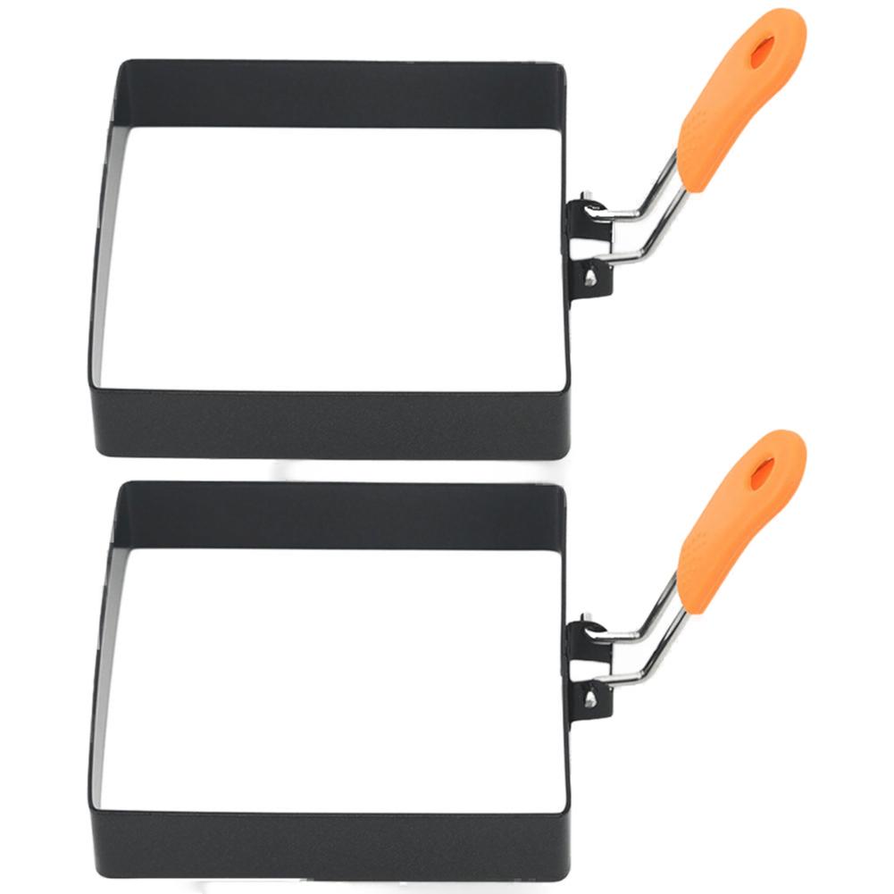 1/2 Pcs Stainless Steel Egg Ring Square Fried Egg Molds Egg Muffins Omelet Maker with Anti-scald Handle Easy Clean for Breakfast