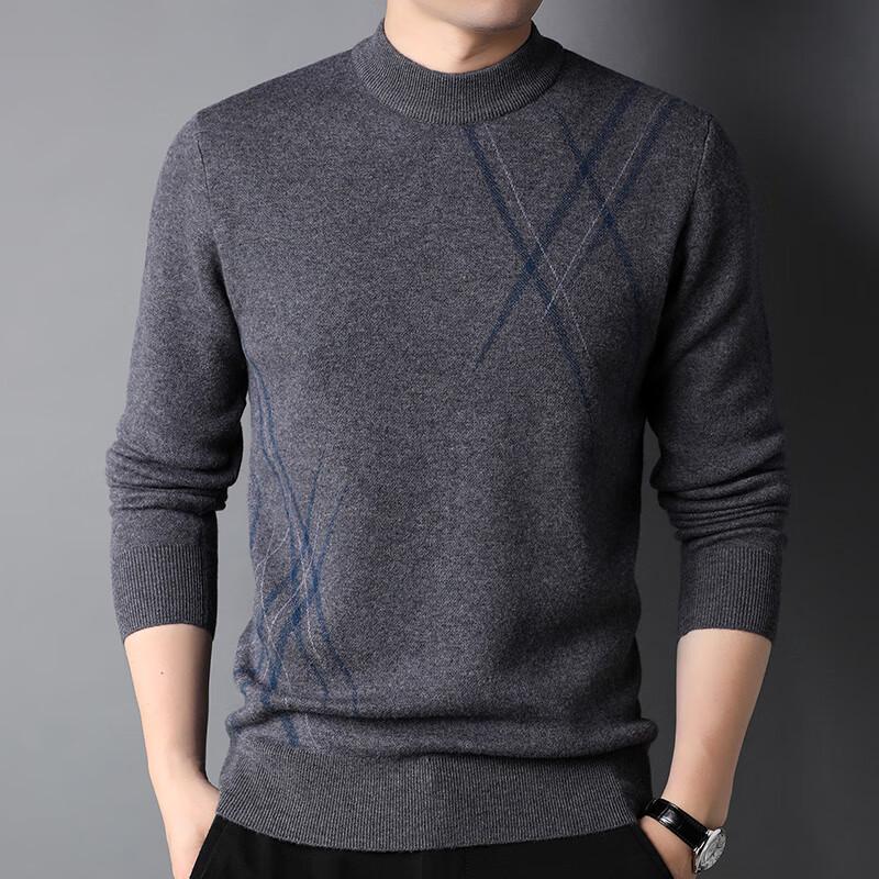 Hengyuanxiang Men s Round Neck 100% Wool Thick Striped Sweater 3XL
