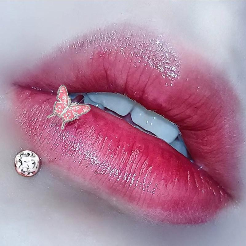 Stainless Steel 4mm Soft Clay Bead Lip Ring Butterfly Zircon Horseshoe Piercing Jewelry Punk Style