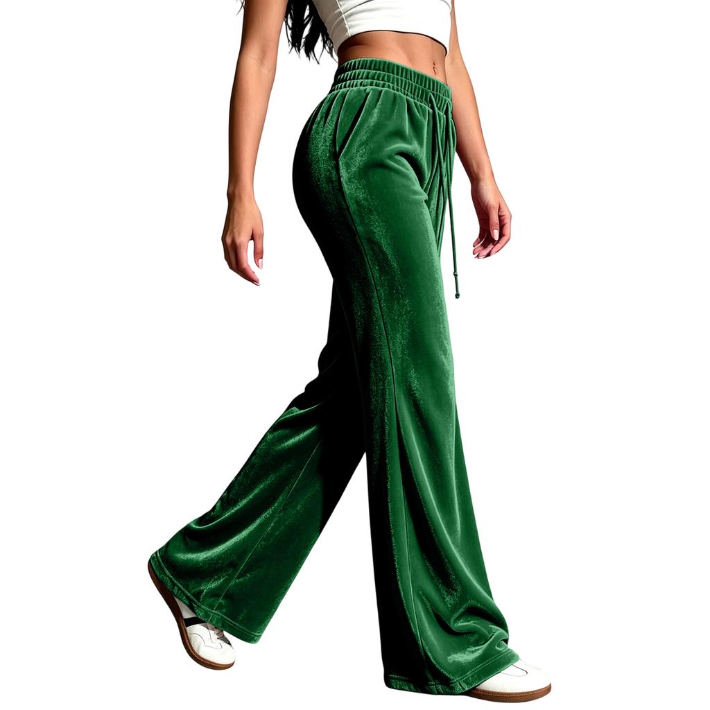 Women's Fashion High Waist Flare Pants, Casual Korean Velvet Trousers