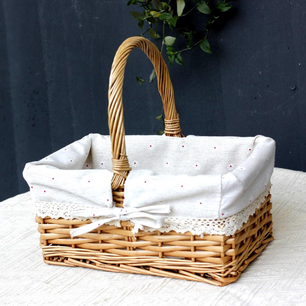 Wicker Picnic Basket with Handle and Washable Liner for Camping Vegetable Picking Mother's Day Thanksgiving Outings