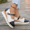 Wedge Single Shoes Fashion Round Toe Shallow Mouth One Strap Straw Sole Lightweight Non-Slip Low Top Shoes