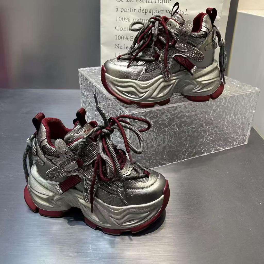 Strass Plateau Dad Schuhe Damen 2025 Frühling Mode Vielseitige Lässige Sportschuhe Muffin Innenhöhe Erhöhung Damenschuhe Low Top