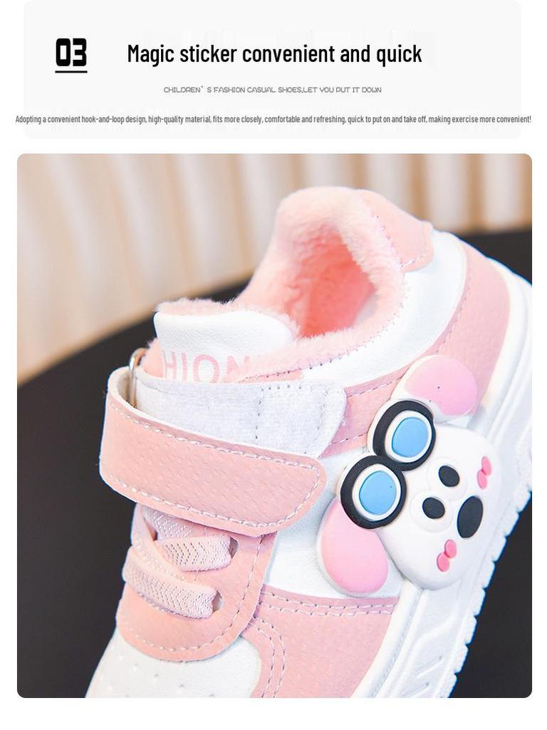 Kids' Low-Top Skate Shoes: Cotton-Padded, Fleece-Lined, Cartoon Design for Toddlers & Young Children