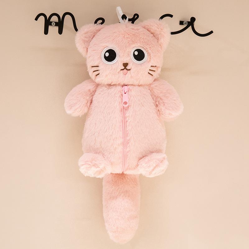 Pennväska Söt Kattstil Skolväska Katt Student Katt Randig Plysch Enkel Papperslåda