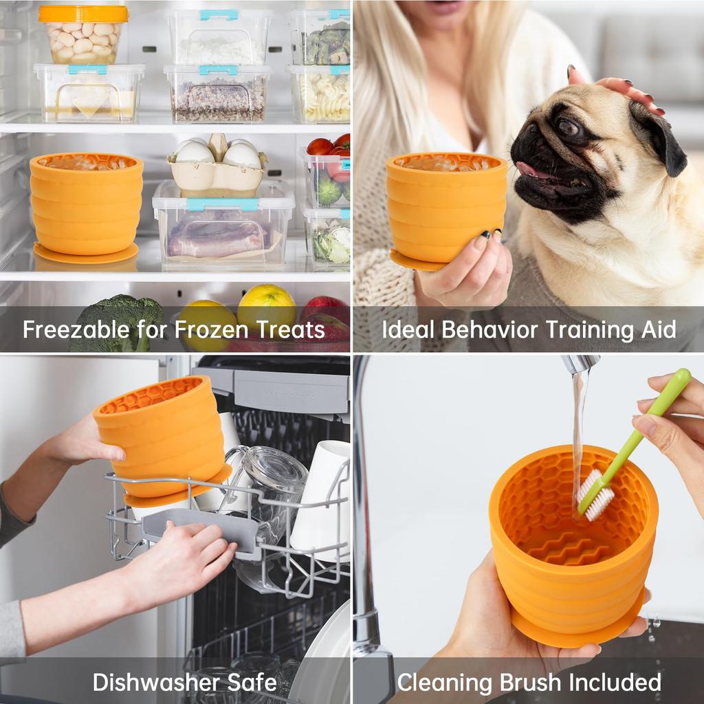 Silicone Dog Slow Feeder Bowl with Honeycomb Lick Mat Slows Eating & Aids Anxiety Relief Dishwasher Safe & Freezer-Friendly