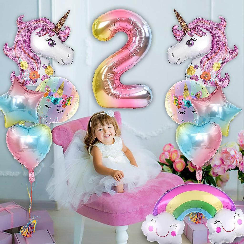 Unicorn Digital Balloon Set for Children's Birthday Party Rainbow 1-9 Birthday Party Balloon Decoration