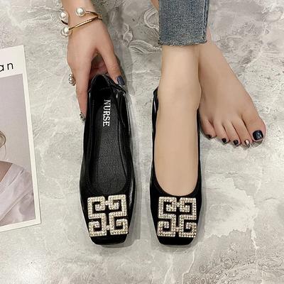Fashion Red Ballerina Women Shoes Slip On Square Toe Flats Shoes For Women Rhinestones Buckle Loafers Women's Shallow Mouth Moccasins